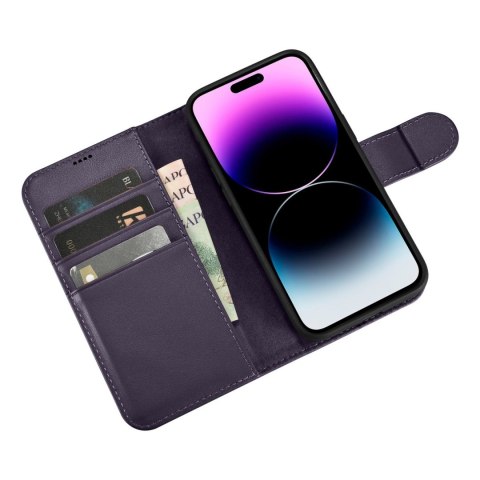 Etui iPhone 14 Pro iCarer Wallet Anti-RFID 2in1 ciemnofioletowe