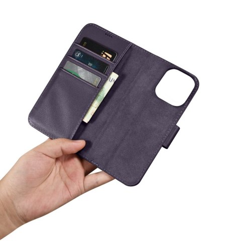 Etui iPhone 14 Pro iCarer Wallet Anti-RFID 2in1 ciemnofioletowe