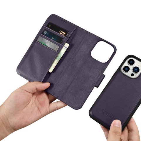 Etui iPhone 14 Pro iCarer Wallet Anti-RFID 2in1 ciemnofioletowe