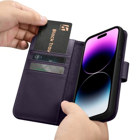 Etui iPhone 14 Pro iCarer Wallet Anti-RFID 2in1 ciemnofioletowe