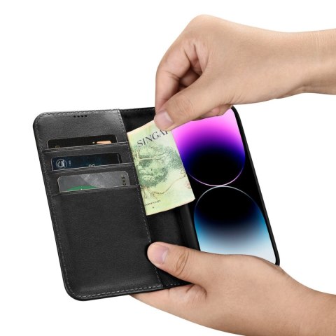 Etui iPhone 14 Pro iCarer Wallet Anti-RFID 2in1 czarne