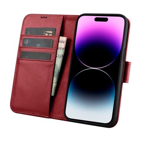 Etui na telefon iPhone 14 Pro iCarer Wallet Anti-RFID 2w1 czerwone