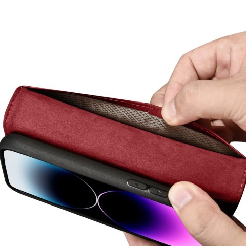 Etui na telefon iPhone 14 Pro iCarer Wallet Anti-RFID 2w1 czerwone