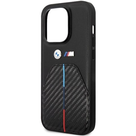 Etui na telefon iPhone 14 Pro BMW czarne Stamped Tricolor Stripe