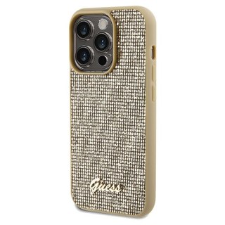 Etui na telefon iPhone 14 Pro Guess złote hardcase Disco Metal Script