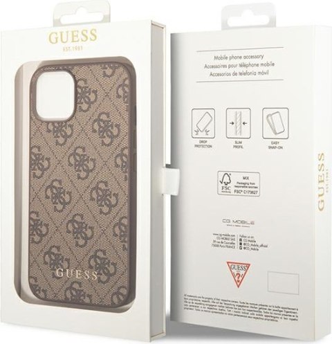 Etui na telefon iPhone 14 Plus / 15 Plus Guess brązowe hardcase 4G