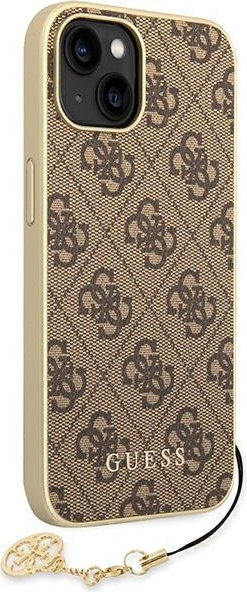 Etui iPhone 14 Plus / 15 Plus Guess brązowe hardcase 4G Charms Collection