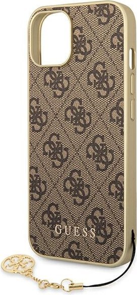 Etui iPhone 14 Plus / 15 Plus Guess brązowe hardcase 4G Charms Collection