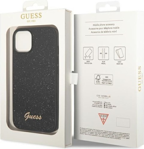 Etui na telefon iPhone 14 Plus / 15 Plus Guess czarne hardcase Glitter