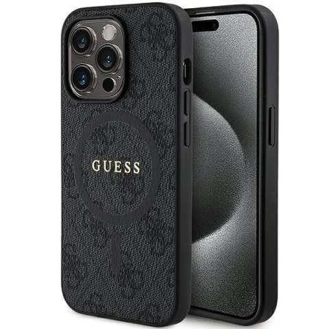 Etui na telefon iPhone 14 Pro Guess 4G MagSafe skórzane czarne