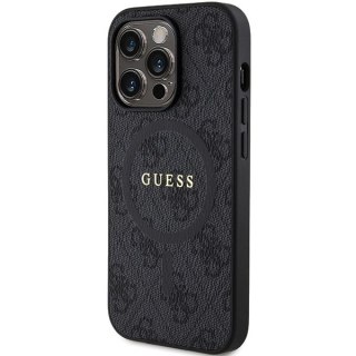 Etui na telefon iPhone 14 Pro Guess 4G MagSafe skórzane czarne