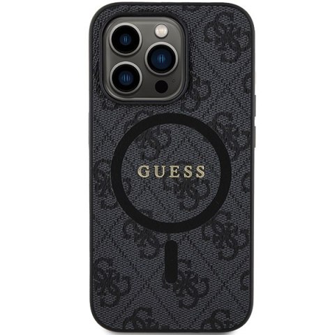 Etui na telefon iPhone 14 Pro Guess 4G MagSafe skórzane czarne