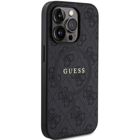 Etui na telefon iPhone 14 Pro Guess 4G MagSafe skórzane czarne