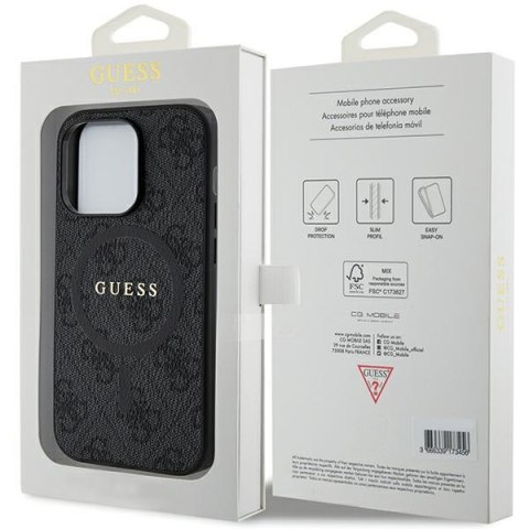 Etui na telefon iPhone 14 Pro Guess 4G MagSafe skórzane czarne