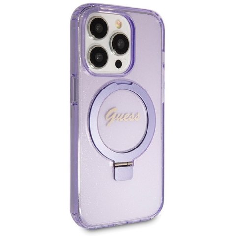 Etui na telefon iPhone 14 Pro Guess Ring Stand MagSafe fioletowe