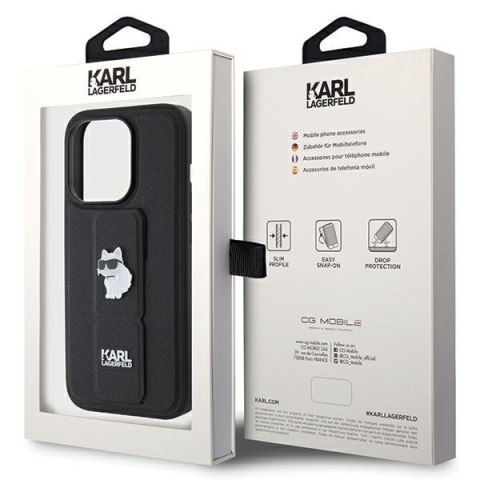 Etui na telefon iPhone 14 Pro Karl Lagerfeld czarne Saffiano Choupette