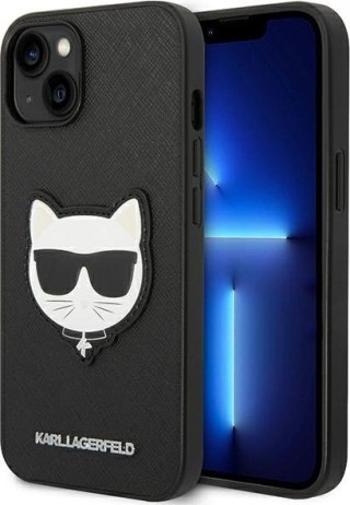 Etui iPhone 14 Plus / 15 Plus Karl Lagerfeld czarne Saffiano Choupette Head Patch