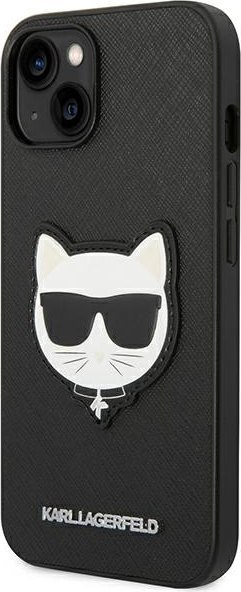 Etui iPhone 14 Plus / 15 Plus Karl Lagerfeld czarne Saffiano Choupette Head Patch