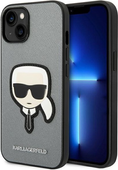 Etui na telefon iPhone 14 Plus / 15 Plus Karl Lagerfeld Saffiano srebrne