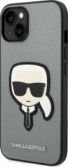 Etui na telefon iPhone 14 Plus / 15 Plus Karl Lagerfeld Saffiano srebrne