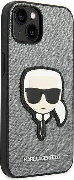 Etui na telefon iPhone 14 Plus / 15 Plus Karl Lagerfeld Saffiano srebrne