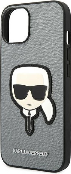 Etui na telefon iPhone 14 Plus / 15 Plus Karl Lagerfeld Saffiano srebrne