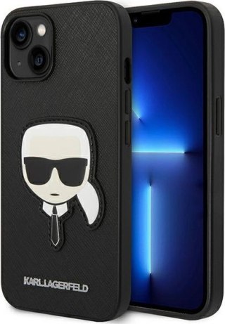 Etui iPhone 14 Plus / 15 Plus Karl Lagerfeld czarne Saffiano Karl`s Head Patch