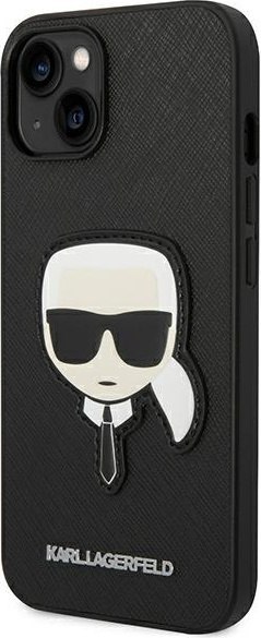 Etui iPhone 14 Plus / 15 Plus Karl Lagerfeld czarne Saffiano Karl`s Head Patch