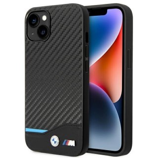 Etui iPhone 14 Plus / 15 Plus BMW czarne Leather Carbon