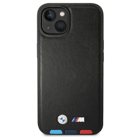 Etui iPhone 14 Plus / 15 Plus BMW czarne Leather Stamp Tricolor