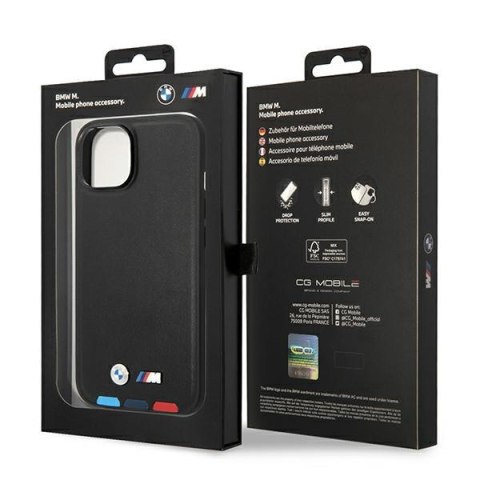 Etui BMW BMHCP14M22PTDK Apple iPhone 14 Plus / 15 Plus czarny/black Leather Stamp Tricolor