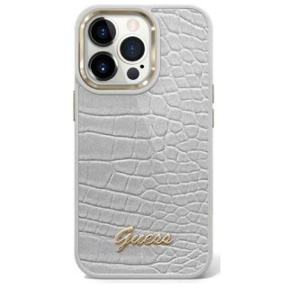 Etui na telefon iPhone 14 Plus / 15 Plus Guess srebrne Croco Collection