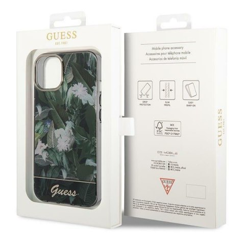 Etui na telefon iPhone 14 Plus / 15 Plus Guess Jungle Collection zielone