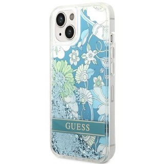 Etui na telefon iPhone 14 Plus/15 Plus Guess zielone Flower Glitter