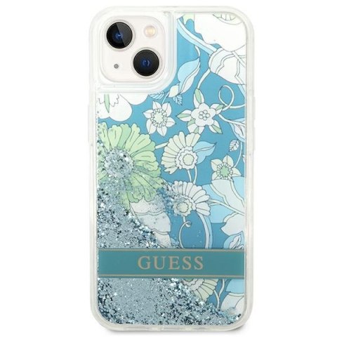 Etui na telefon iPhone 14 Plus/15 Plus Guess zielone Flower Glitter