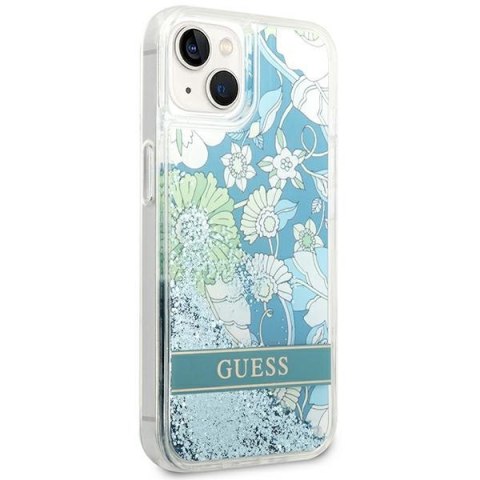 Etui na telefon iPhone 14 Plus/15 Plus Guess zielone Flower Glitter