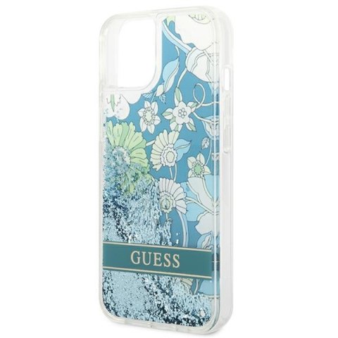 Etui na telefon iPhone 14 Plus/15 Plus Guess zielone Flower Glitter