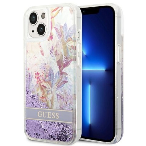 Etui na telefon iPhone 14 Plus / 15 Plus Guess fioletowe z brokatem