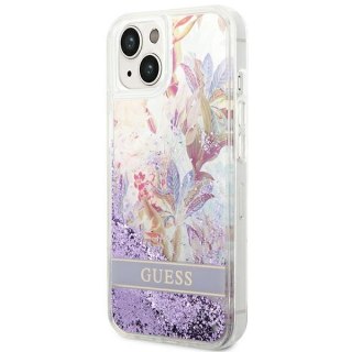 Etui na telefon iPhone 14 Plus / 15 Plus Guess fioletowe z brokatem