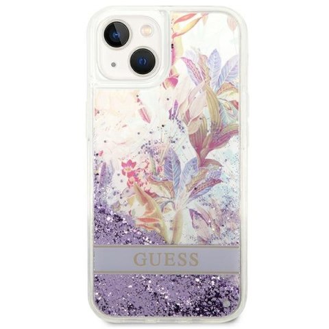 Etui na telefon iPhone 14 Plus / 15 Plus Guess fioletowe z brokatem