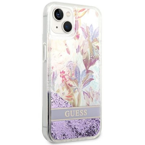 Etui na telefon iPhone 14 Plus / 15 Plus Guess fioletowe z brokatem