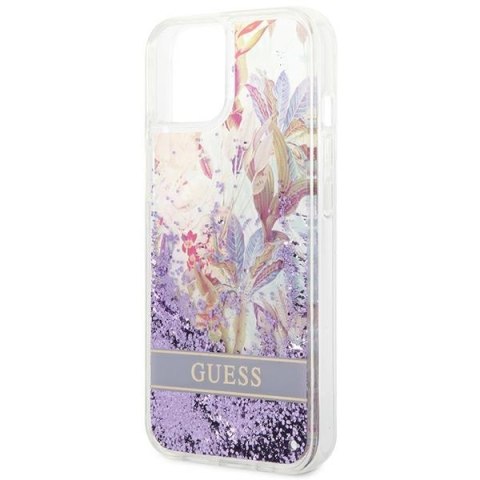 Etui na telefon iPhone 14 Plus / 15 Plus Guess fioletowe z brokatem