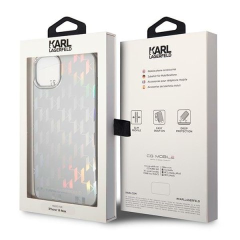 Etui na telefon iPhone 14 Plus / 15 Plus Karl Lagerfeld srebrne Monogram