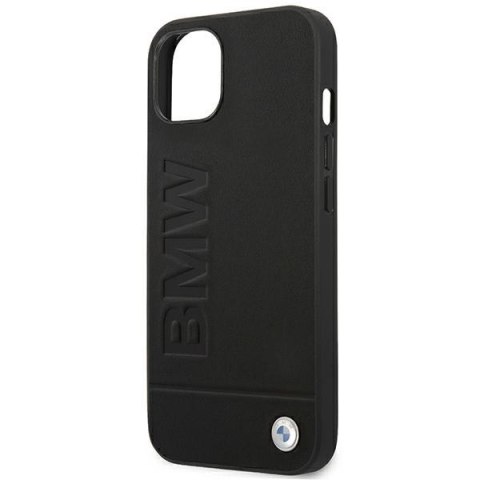 Etui iPhone 14 Plus / 15 Plus BMW czarne Leather Stamp