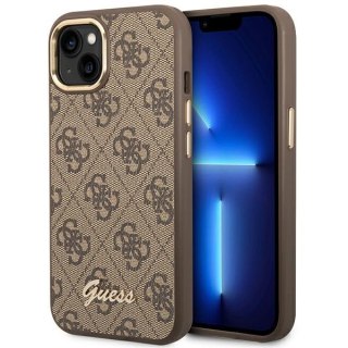 Etui iPhone 14 Plus / 15 Plus Guess brązowe hardcase 4G Vintage Gold Logo