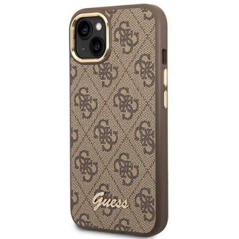 Etui iPhone 14 Plus / 15 Plus Guess brązowe hardcase 4G Vintage Gold Logo