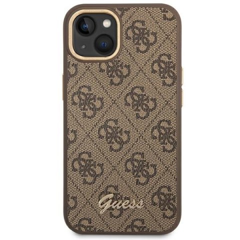 Etui iPhone 14 Plus / 15 Plus Guess brązowe hardcase 4G Vintage Gold Logo