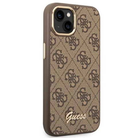 Etui iPhone 14 Plus / 15 Plus Guess brązowe hardcase 4G Vintage Gold Logo