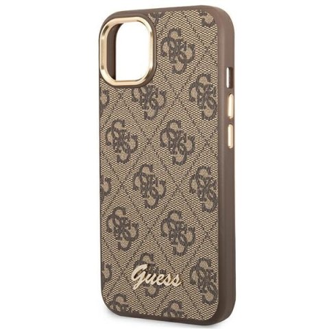 Etui iPhone 14 Plus / 15 Plus Guess brązowe hardcase 4G Vintage Gold Logo