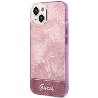 Etui na telefon iPhone 14 Plus / 15 Plus Guess Jungle Collection różowe